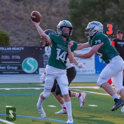 class of 2025 | 3.75 GPA | 6’1 155 lbs | QB | #14 | Summit HS | Bend, OR | @Summitstorm_FB | aiden.coon1215@gmail.com | 949-353-9015