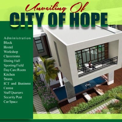 City of Hope is a lifetime project set to have a rehabilitation center, vocational training center and an orphanage/ home for children that needs 
special care.