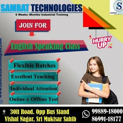 samratTechnolo6's profile picture. https://t.co/v0SpD1GKr1 institute In Muktsar 
Contact for any enquries
98882-85816
86991-18177
Add. Opp Bus Stand 30 Feet Road, Vishal Nagar ,muktsar 
Must Visit