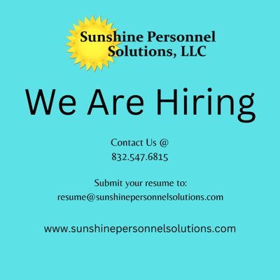 SunshinePerson2's profile picture. Sunshine Personnel Solutions, LLC strives to deliver our Staffing Services to place candidates that meet specific criteria, certain skills, in specific location