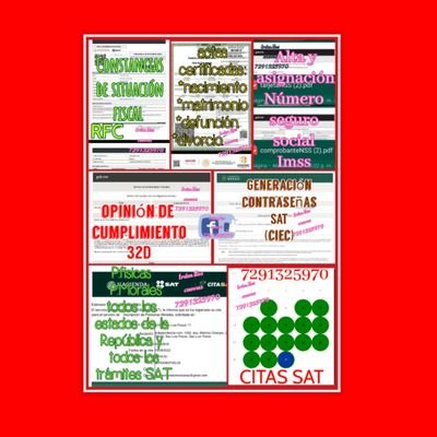 Contactame vía whats 7291325970 agendo tu cita ante el SAT, para cualquier trámite y para cualquier estado de la República mexicana, quedó a sus órdenes🤝🏻
