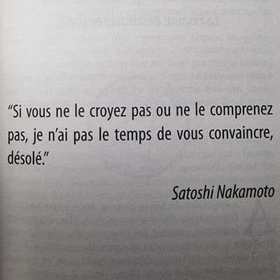 Si vous ne le croyez pas ou ne le comprenez pas,je n'ai pas le temps de vous convaincre.
Satoshi.
Youtube: https://t.co/exnOTMn0uY