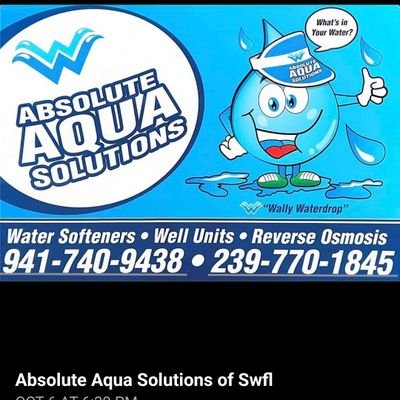 Absolute Aqua Solutions of swfl, a water treatment company, located in Port Charlotte, and Cape Coral fl. Here to serve our community. Please call 941-740-9438