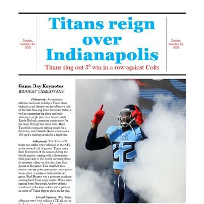 A weekly breakdown of each and every Titans game condensed into one frontpage image