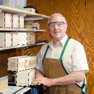 Wood Craftsman and Box designer crafting one-of-a-kind Wooden GIFT BOXES, laser engraved - made-in-USA