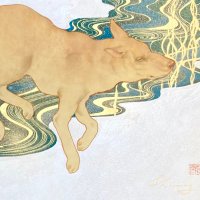 一時セール坂垣夏樹作 月とひまわりの犬 日本画 フレーム付き F UeeXvjzL_200x200.jpg