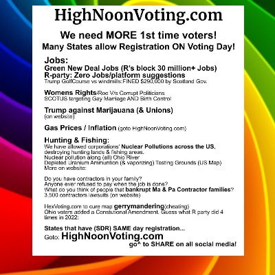 We need MORE 1st time voters! Many States allow Registration ON Voting Day! www,https://t.co/BXpyRktBmK