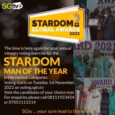 Stardom Global Awards is a yearly event of the Stardom Global Television that identifies outstanding Africans in their various fields of endeavor for honours