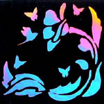 Bespoke dichroic glass jewellery etched + sandblasted by hand in my glass studio on pendants and many other fusing prodjects