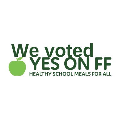 We voted yes on Prop FF. That means kids won't go hungry because their families can't afford lunch. This is a win for our kids, families 
& communities!