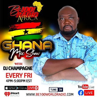 Award Winning DJ/VDJ/BBA 7 Finale DJ/Events DJ/ Music Promoter 
Bookings:champagne4eva@gmail.com
#be100radioafrica #GhanaMixShow Every Fri: 4-5pmCST 8pm-9pmGMT