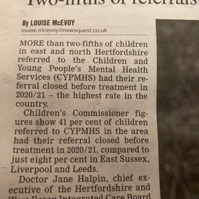 Campaigning to improve access to mental health services for children in Herts which has the highest rate of referral rejections in England.