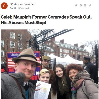 This account represents the former CPI members who released the document exposing Caleb Maupin in August 2022. https://t.co/wfueQUfKvz