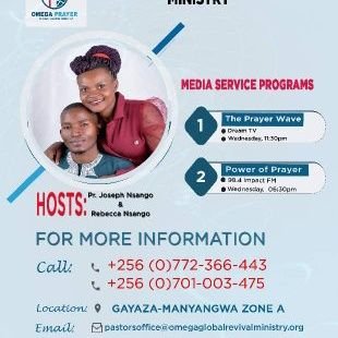 The prayer wave is a God given program running on Dream TV Uganda and other media Platforms by Pastor Nsango Joseph Of Omega Prayer Global Revival Ministry.
