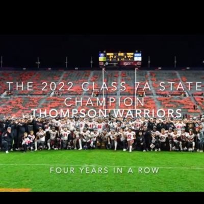 Christian. Husband. Father. Teacher / Coach. Offensive Coordinator / Wide Receivers coach at Thompson High School.2019, 2020, 2021, 2022 Class 7A State Champion