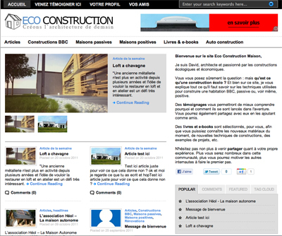 Constructioneco's profile picture. Eco Construction Maison met l'accent sur les constructions écologiques : BBC, passives, positives.
Des témoignages et des articles sont présents sur le site !