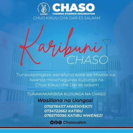Politics / official account @Chadematz Students Organization University of Dar es Salaam (CHASO-UDSM)/
Follow us on Instagram @chasoudsm