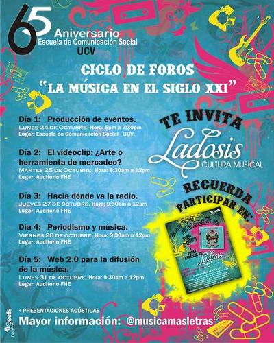 Rockea en el 65 aniversario de @ecsucv con el ciclo de foros LA MÚSICA EN EL SIGLO XXI del 24 al 31 de octubre. Te invita @revistaladosis