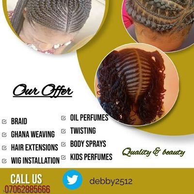 open for Business💯
we deal with all kinds of hair, hand made wigs and we sell Perfumes