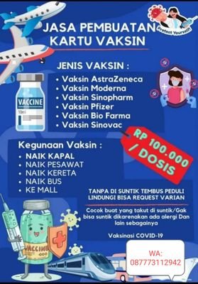 Jasa tembak sertifikat vaksin tanpa di suntik masuk aplikasi Peduli Lindungi. Amanah dan Terpercaya!
https://t.co/c2EfsZugnv