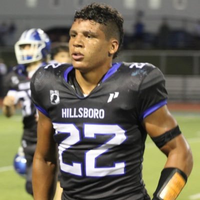 Class of 24, Hillsboro High school, Football, Basketball, Track, 6’1, 210lbs, RB/LB, 4.3 GPA, 305 bench, 515 squat, 4.61 40, 9’11 broad jump