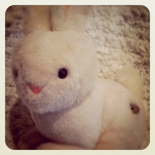 Soft and fluffy stuffed bunny with a music box that plays the Star Wars theme