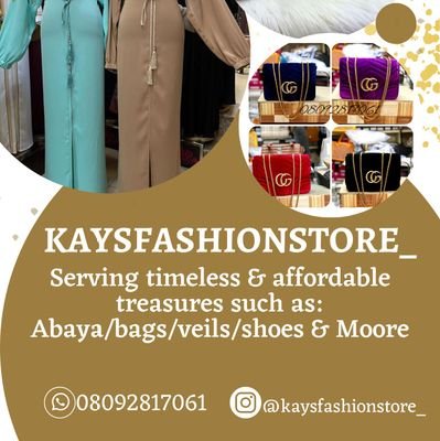Welcome to @kaysfashionstore_
We serve you timeless & quality yet affordable wears such as -ABAYA SHOES BAGS VEILS MOORE