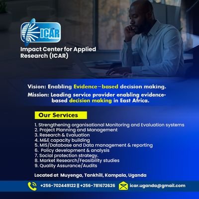 ICAR is a consulting firm based in Kampala - Uganda, specializing in Project Planning & Management, Research, Monitoring and Evaluation, Strategy, CB.