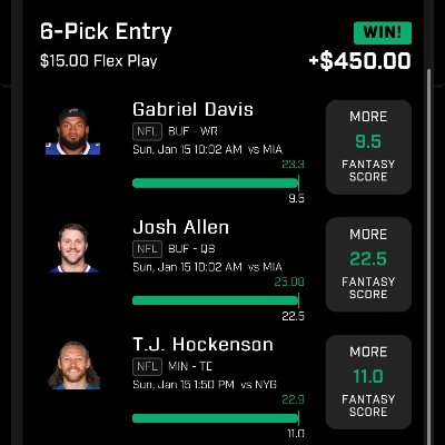 Using the best fantasy projections in the industry to crush PrizePicks fantasy scores!  
NFL picks record: 75-34 (69%) 
NBA picks record: 102-64 (61%)