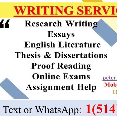 Research writer. Content writer. Thesis writer. Exams. Proofreading. Essay writer.
Kindly contact:
Email: peterokibzz@gmail.com  
Phone: 1(514)437-2144
