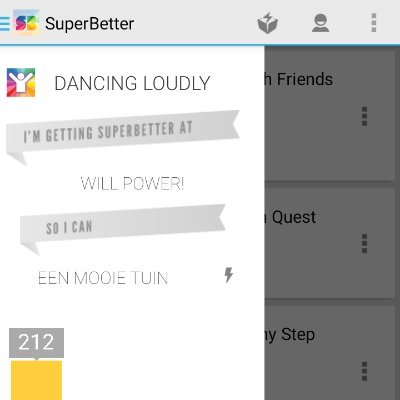 De app SuperBetter gebruik ik sinds kort opnieuw. 
Twitter koos ik om er mijn vorderingen te delen.
#anoniemmaarwelecht 🧐💐🍀