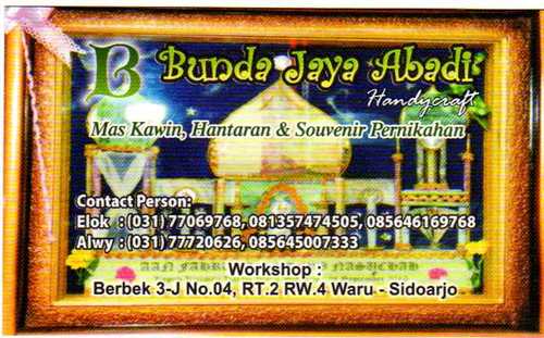 bundajayaabadi's profile picture. MELAYANI RANGKAIAN: -Mas Kawin, -Hantaran Lamaran, -Souvenir Pernikahan, -Parcel: -Idul Fitri, -Tahun Baru, -Natal dll.
081357474505, 085645007333.