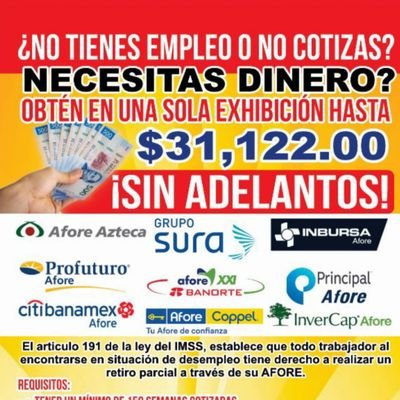 Te ayudamos a recuperar tu Afore con la garantía que se deposita a tu cuenta o cobras en ventanilla con un tope de $31,122