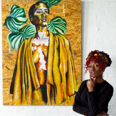 Afrocentric Keyy creates oil pain portraits on recycled wood, painting a two-way visual engagement and telling the stories of Black Women.