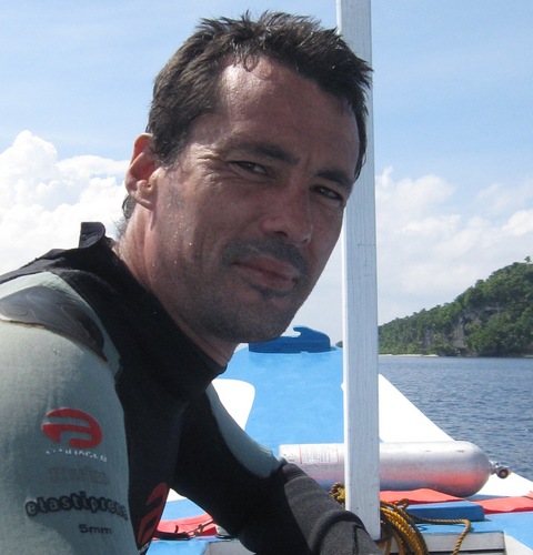 Dive shop owner in Padre Burgos, Southern Leyte where we have spectacular coral reefs and are regularly visited by whale sharks.