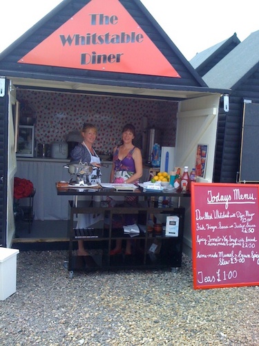 whitstablediner's profile picture. We are based in The Whitstable Village Harbour Market. A 50’s retro style beach hut Diner with a splash and a dash of colourful camp and lots of fun.