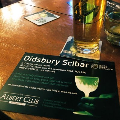 An established #SciBar informal monthly meetup with a guest speaker to chat about #science. 3rd Monday of the month @TheAlbertClub and online. All welcome. FREE