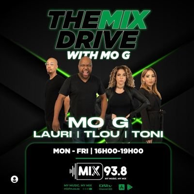 Mix Drive with Host: Mo G, Co-host: Lauri-Leah Momberg, News: Toni Williams-Najoe, Sport: Only Tlou

Weekdays 16:00-19:00 on Mix 93.8 FM
