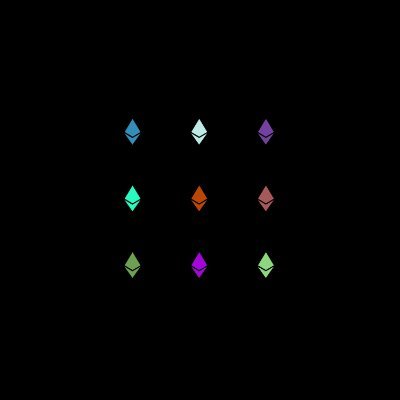 A collection of 3x3 SVG Ethereum icons with random hexadecimal colors. This artwork may or may not be notable. OpenSea: https://t.co/cJBpeLO3Pe