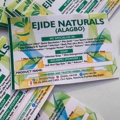 Marketer and distributor of Ejide_Naturals (Alagbo)🌿🪵For more enquiry about our products, kindly send a DM or text on WhatsApp(09011973696)
