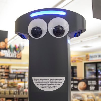 Marty is an autonomous robot that uses image capturing technology to report potential hazards to store employees to improve your shopping experience.