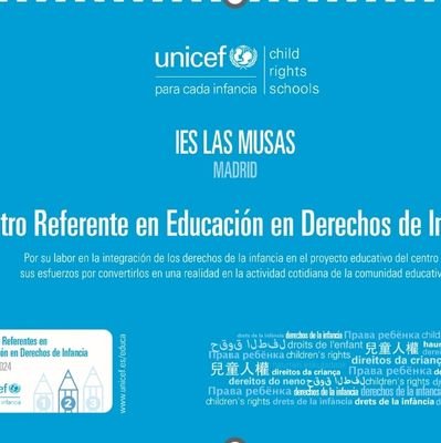 Comprometidos con la defensa y promoción de los derechos de la infancia y la ciudadanía global.
IES Las Musas, Centro Referente en Educación en Derechos UNICEF