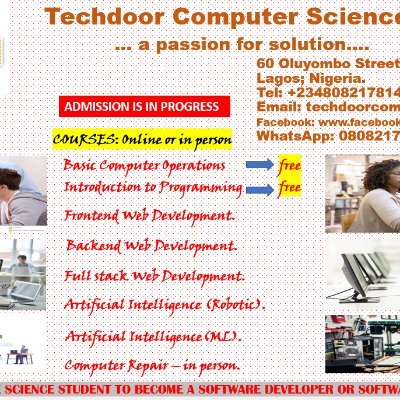 techdoorcom's profile picture. Be a software developer/engineer today. All that is required is your passion and a smart phone or laptop.