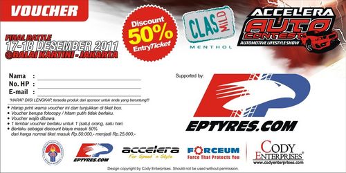 Accelera_UHPT's profile picture. Mau Voucher Discount Tiket masuk Final Battle ACCELERA Auto Contest 2011 ?? (Lihat foto profil). Kirim ke email surya@eptyres.com.