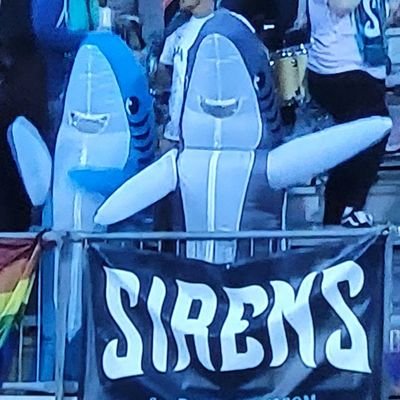 Blue shark (@Alfredsb10) & Grey shark (@adrienne_rt) cheering on San Diego Wave FC with @sirens_sg.