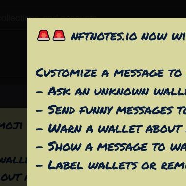 nftnotesio's profile picture. A simple NFT utility from @thinkingethmoji. Customize and send messages to any wallet on ETH, Polygon, or Arbitrum! Emoji support now live!