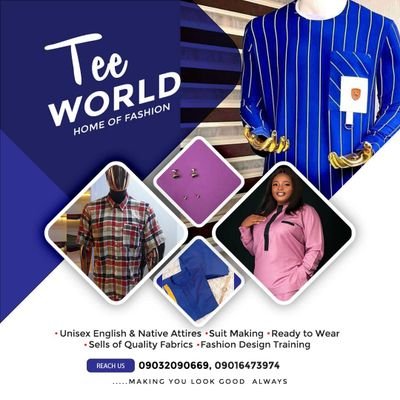 TEE WORLD HOME OF FASHION is a place where you can get the best of all kinds of material when it comes to fashion. We sell,we Design and we Train students.