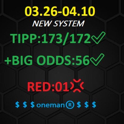 My name is: oneman®
I'm a tipster
⏬BET365➡️VIRTUAL SPORT➡️SUCCER⏬

🦂MIN ODDS: ~ 2.00
👉10+ HUMAN TIPP /DAY

👉JOIN TODAY
👉📲TG:https://t.co/TXFltVqmh5