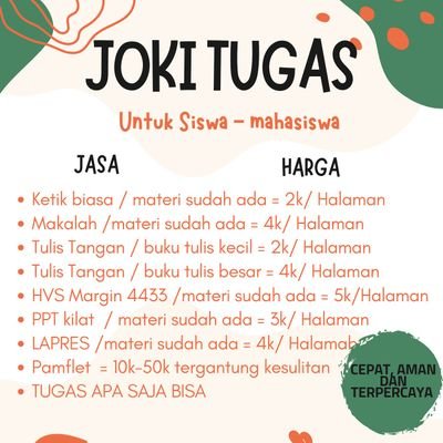 joki apa saja bisa kakak 
silahkan konsultasi https://t.co/B7Lbp2LLaS atau 0859180427961