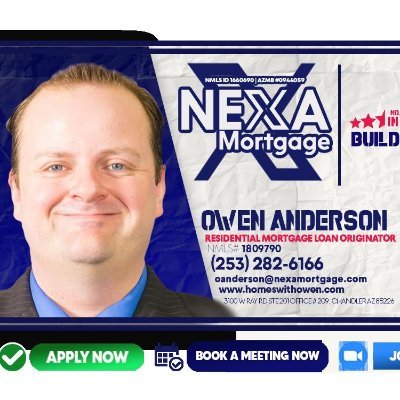 Owen Anderson has been serving clients  with their Mortgage needs since 2018.  NEXA Mortgage, LLC NMLS #1809790 NEXA Mortgage LLC is an Equal Housing Lender